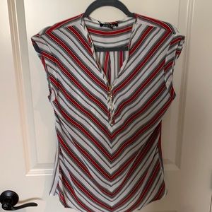 Striped Zipper V-neck blouse